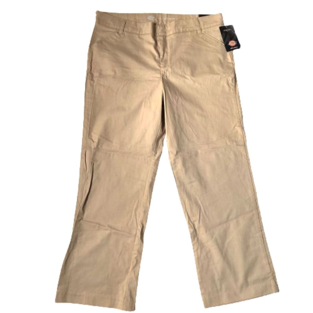 Dickies Women’s 16 Short Flex Relaxed Fit Straight Leg Twill Pants Khaki NWT